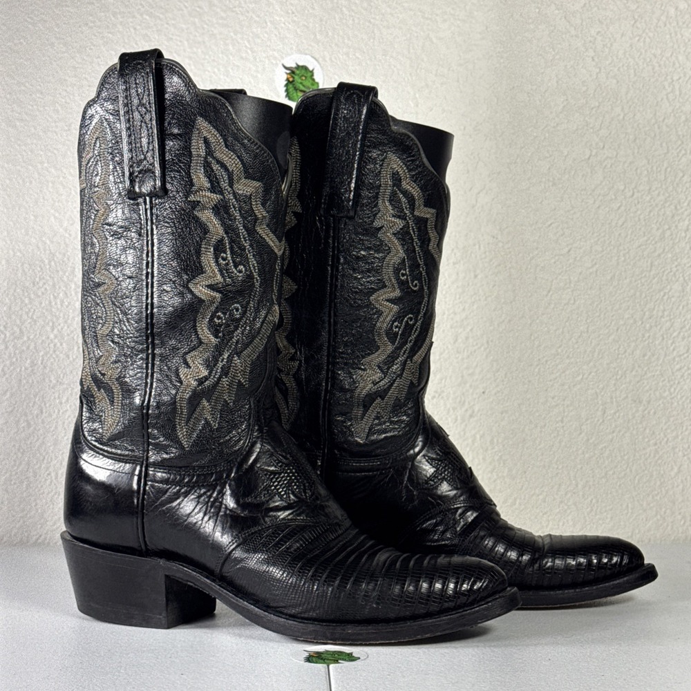 Lucchese 1883 Exotic Black Cowboy Boots Womens 6 B Teju Lizard Skin Western Chic